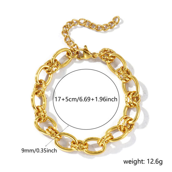 卸売り 304ステンレス鋼 小豆チェーン・あづきチェーン ブレスレット、 18Kゴールドメッキ エコフレンドリー、 レディース シンプル ファッション おしゃれ プレゼント宝飾の供給 17cm長さ、 チェーンサイズ: 9mm、 1 本 の画像