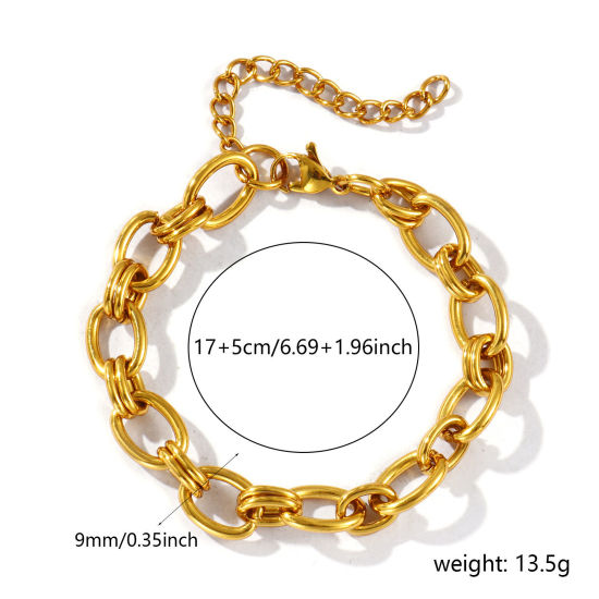 卸売り 304ステンレス鋼 小豆チェーン・あづきチェーン ブレスレット、 18Kゴールドメッキ エコフレンドリー、 レディース シンプル ファッション おしゃれ プレゼント宝飾の供給 17cm長さ、 チェーンサイズ: 9mm、 1 本 の画像