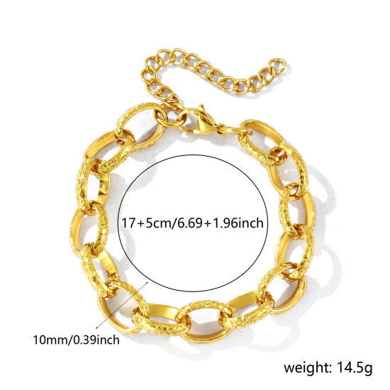 卸売り 304ステンレス鋼 小豆チェーン・あづきチェーン ブレスレット、 18Kゴールドメッキ エコフレンドリー、 レディース シンプル ファッション おしゃれ プレゼント宝飾の供給 17cm長さ、 チェーンサイズ: 10mm、 1 本 の画像