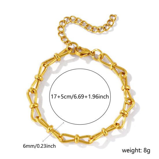 卸売り 304ステンレス鋼 8シェイプチェーン ブレスレット、 18Kゴールドメッキ エコフレンドリー、 レディース シンプル ファッション おしゃれ プレゼント宝飾の供給 17cm長さ、 チェーンサイズ: 6mm、 1 本 の画像