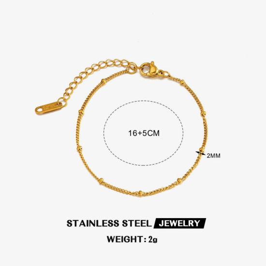 卸売り 304ステンレス鋼 喜平チェーン ブレスレット、 18Kゴールドメッキ PVD、 ユニセックス シンプル ファッション おしゃれ プレゼント宝飾の供給 16cm + 5cm長さ、 1 本 の画像