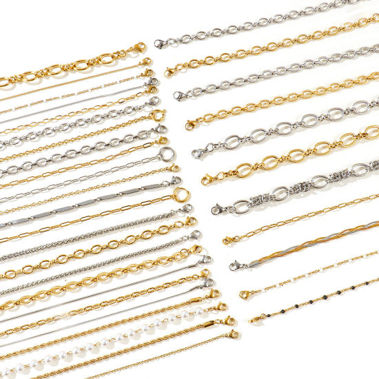 ジュエリー卸売ビジネス 総合スターターキット、304 ステンレススチール ミックスチェーンネックレス 28 個 + チェーンブレスレット 12 個（合計 40 個、全 40 デザイン）、無料ギフトボックス 1 個付き。8SEASONS でジュエリービジネスを開業、小売業者向け ユニセックス 環境配慮型 ミニマルデザイン ギフトジュエリー、1 セット の画像