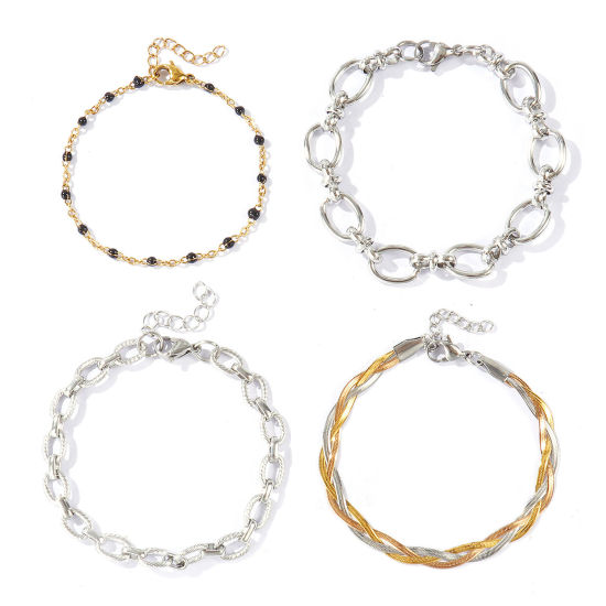 ジュエリー卸売ビジネス 総合スターターキット、304 ステンレススチール ミックスチェーンネックレス 28 個 + チェーンブレスレット 12 個（合計 40 個、全 40 デザイン）、無料ギフトボックス 1 個付き。8SEASONS でジュエリービジネスを開業、小売業者向け ユニセックス 環境配慮型 ミニマルデザイン ギフトジュエリー、1 セット の画像