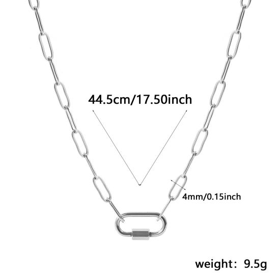 卸売り 螺栓付き ペーパークリップチェーン ペンダントホルダーネックレス、 シルバートーン 304ステンレス鋼、 ユニセックス エコフレンドリー シンプル ヒップホップ プレゼント小売宝飾 44.5cm長さ、 チェーンサイズ: 4mm、 1 本 の画像