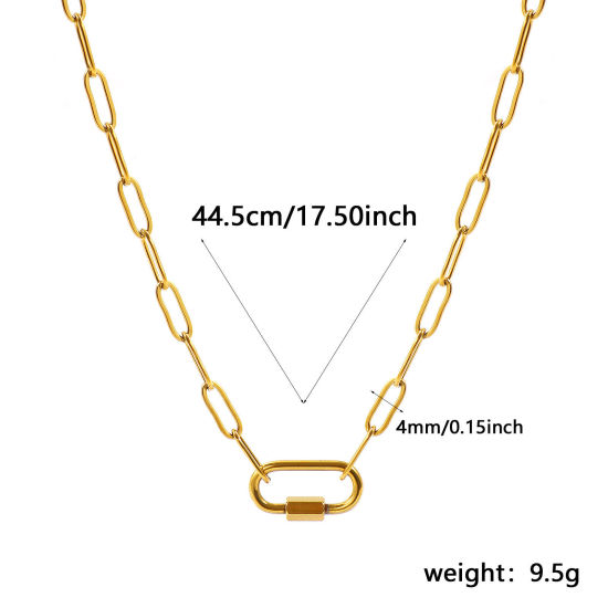 卸売り 螺栓付き ペーパークリップチェーン ペンダントホルダーネックレス、 18Kリアルゴールドメッキ 304ステンレス鋼、 ユニセックス エコフレンドリー PVD シンプル ヒップホップ プレゼント小売宝飾 44.5cm長さ、 チェーンサイズ: 4mm、 1 本 の画像
