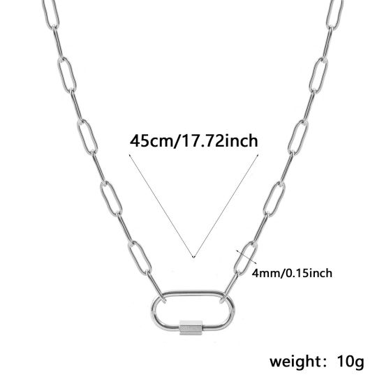 卸売り 螺栓付き ペーパークリップチェーン ペンダントホルダーネックレス、 シルバートーン 304ステンレス鋼、 ユニセックス エコフレンドリー シンプル ヒップホップ プレゼント小売宝飾 45cm長さ、 チェーンサイズ: 4mm、 1 本 の画像