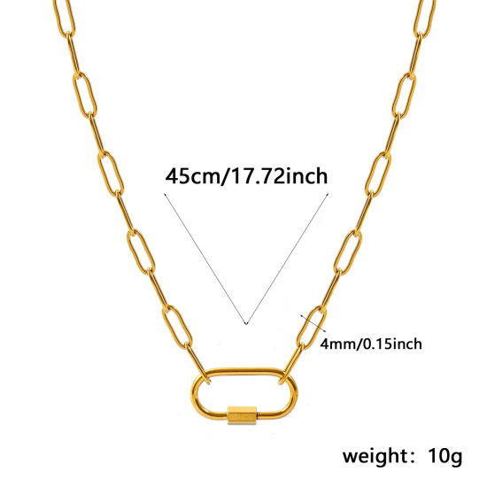 卸売り 螺栓付き ペーパークリップチェーン ペンダントホルダーネックレス、 18Kリアルゴールドメッキ 304ステンレス鋼、 ユニセックス エコフレンドリー PVD シンプル ヒップホップ プレゼント小売宝飾 45cm長さ、 チェーンサイズ: 4mm、 1 本 の画像