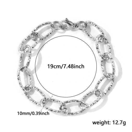 卸売り ファセット・カット 304ステンレス鋼 小豆チェーン・あづきチェーン ブレスレット、 シルバートーン エコフレンドリー、 ユニセックス シンプル ファッション おしゃれ プレゼント宝飾の供給 19cm長さ、 チェーンサイズ: 10mm、 1 本 の画像