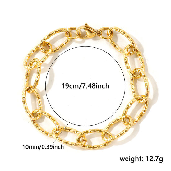 卸売り ファセット・カット 304ステンレス鋼 小豆チェーン・あづきチェーン ブレスレット、 18Kゴールドメッキ エコフレンドリー、 ユニセックス シンプル ファッション おしゃれ プレゼント宝飾の供給 19cm長さ、 チェーンサイズ: 10mm、 1 本 の画像