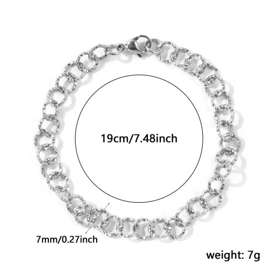 卸売り ファセット・カット 304ステンレス鋼 小豆チェーン・あづきチェーン ブレスレット、 シルバートーン エコフレンドリー、 ユニセックス シンプル ファッション おしゃれ プレゼント宝飾の供給 19cm長さ、 チェーンサイズ: 7mm、 1 本 の画像