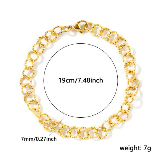 卸売り ファセット・カット 304ステンレス鋼 小豆チェーン・あづきチェーン ブレスレット、 18Kゴールドメッキ エコフレンドリー、 ユニセックス シンプル ファッション おしゃれ プレゼント宝飾の供給 19cm長さ、 チェーンサイズ: 7mm、 1 本 の画像