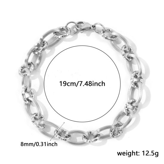 卸売り ファセット・カット 304ステンレス鋼 小豆チェーン・あづきチェーン ブレスレット、 シルバートーン エコフレンドリー、 ユニセックス シンプル ファッション おしゃれ プレゼント宝飾の供給 19cm長さ、 チェーンサイズ: 8mm、 1 本 の画像