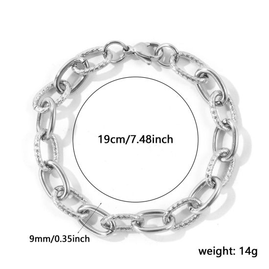 卸売り ブランク 304ステンレス鋼 小豆チェーン・あづきチェーン ブレスレット、 シルバートーン エコフレンドリー、 ユニセックス シンプル ファッション おしゃれ プレゼント宝飾の供給 19cm長さ、 チェーンサイズ: 9mm、 1 本 の画像