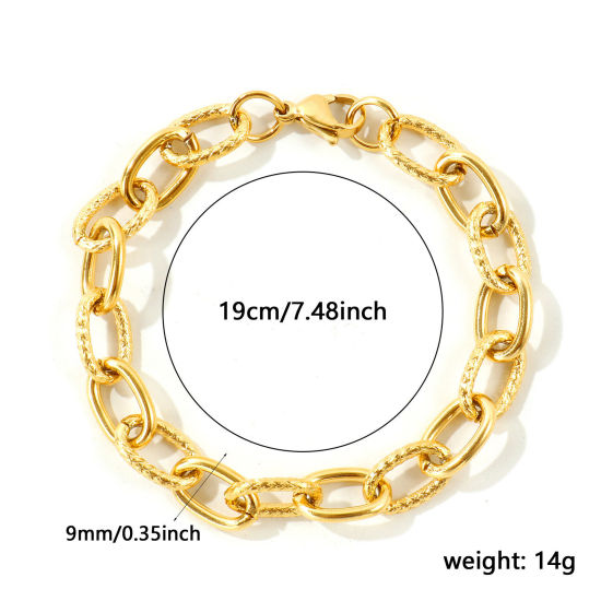 卸売り ブランク 304ステンレス鋼 小豆チェーン・あづきチェーン ブレスレット、 18Kゴールドメッキ エコフレンドリー、 ユニセックス シンプル ファッション おしゃれ プレゼント宝飾の供給 19cm長さ、 チェーンサイズ: 9mm、 1 本 の画像