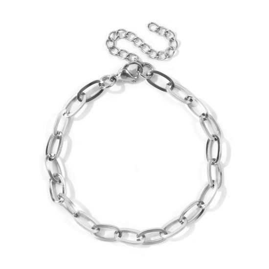 卸売り 304ステンレス鋼 ペーパークリップチェーン ブレスレット、 シルバートーン エコフレンドリー、 レディース 素敵 ファッション おしゃれ プレゼント宝飾の供給 17cm + 5cm長さ、 チェーンサイズ: 5mm、 1 本 の画像