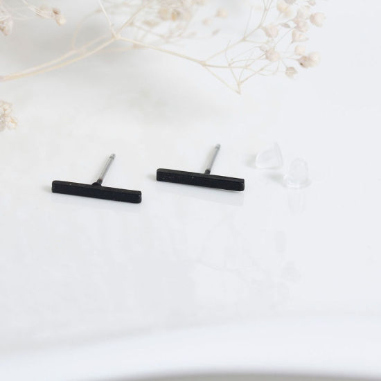 イヤリング シルバートーン 長方形 13mm x 2mm、 ワイヤーサイズ: （20号）、 1 ペア の画像