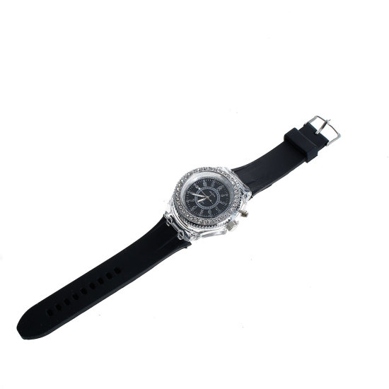 Image de Montres de Poignet en Silicone Rond Chiffres Réglable Noir à Strass Transparent (Piles Inclus) 25.2cm Long, 1 Pièce
