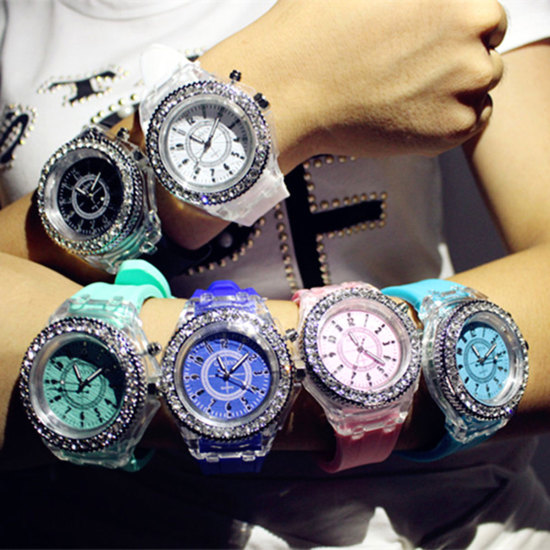Image de Montres de Poignet en Silicone Rond Chiffres Réglable Noir à Strass Transparent (Piles Inclus) 25.2cm Long, 1 Pièce