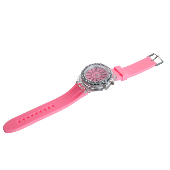 Image de Montres de Poignet en Silicone Rond Chiffres Réglable Rose à Strass Transparent (Piles Inclus) 25.2cm Long, 1 Pièce