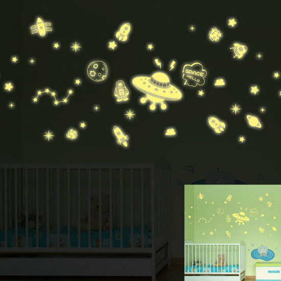 Image de Autocollant Mural Stickers Motif Planète Soucoupes Volantes Vert Décoration de Maison 30cm x 23cm, 1 Pièce