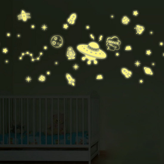 Image de Autocollant Mural Stickers Motif Planète Soucoupes Volantes Vert Décoration de Maison 30cm x 23cm, 1 Pièce