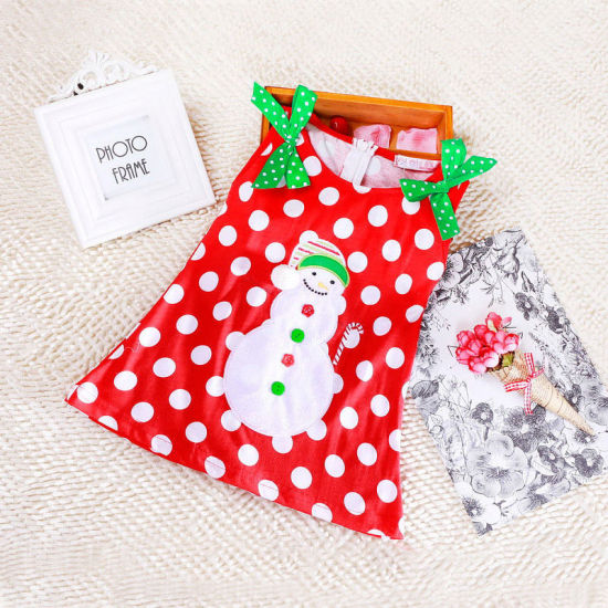 Image de 1 Pièce Robe Enfants en Coton Rouge Bonhomme de Neige de Noël Nœuds Papillons 80cm