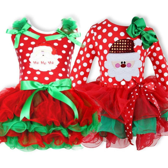 Image de 1 Pièce Robe Enfants en Coton Rouge Bonhomme de Neige de Noël Nœuds Papillons 80cm