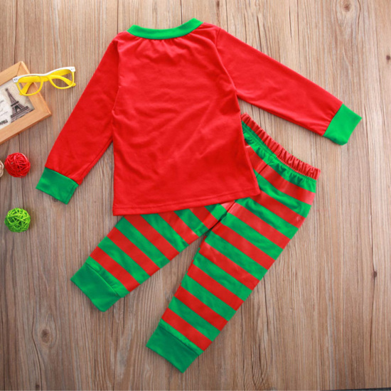綿 クリスマス ファミリーマッチング寝間着ナイトウェアパジャマセット レッド + 緑 縞模様 女性に適しています サイズ L, 1 セット の画像