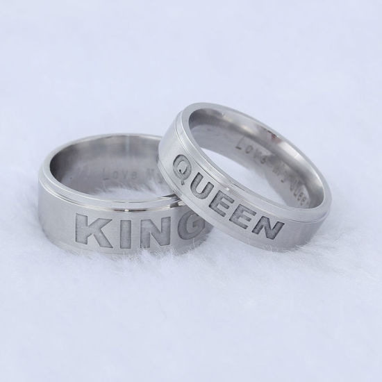 ステンレス鋼 調整不能 リング 指輪 シルバートーン 文字「 King」 17.5mm（日本サイズ約14.5号）、 1 個 の画像