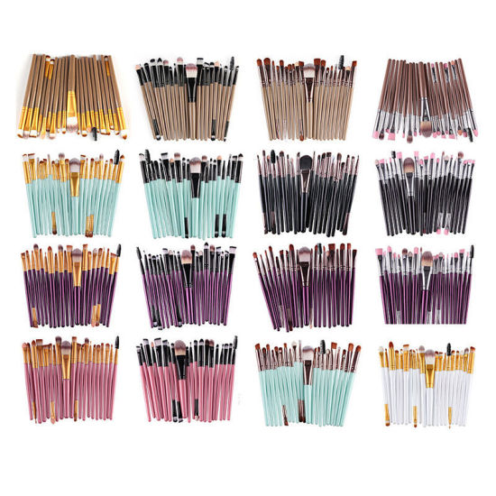 ブラウン-ナイロン＆プラスチックソフトファー化粧ブラシ 化粧ツール15.7cm（6 1/8 "）-13.7cm（5 3/8"）長さ、20 個/1セット   の画像