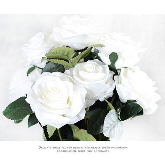 フェイクシルク 人工花 バラ 白 45cm、 1 本 の画像