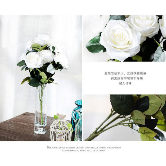 フェイクシルク 人工花 バラ 白 45cm、 1 本 の画像