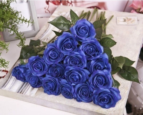 フェイクシルク 人工花 バラ 白 45cm、 1 本 の画像
