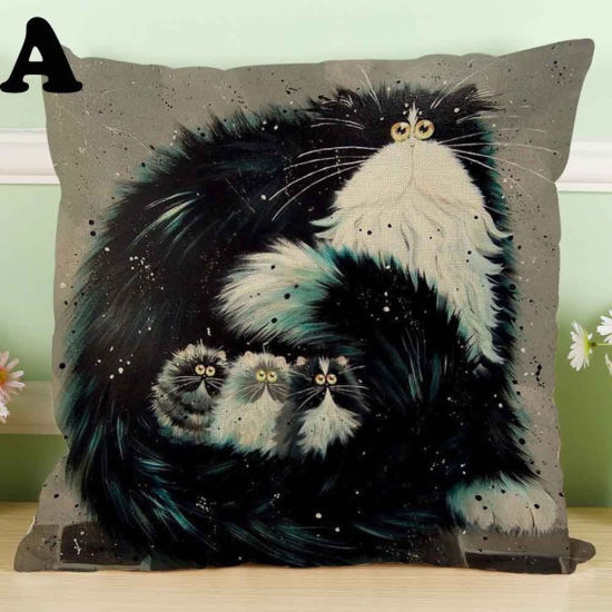 亜麻 ピローケース 多色 正方形 猫 45cm x 45cm、 1 個 の画像