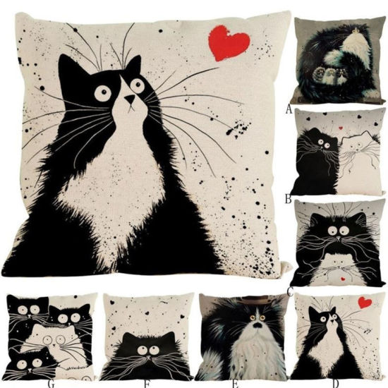 亜麻 ピローケース 多色 正方形 猫 45cm x 45cm、 1 個 の画像