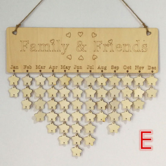 木製カレンダー ハンギングオーナメント デコレーション ハート タッセル 40cm x 12cm 1個 の画像