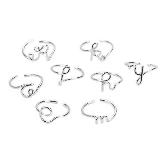 おしゃれ 調整可能 リング 指輪 シルバートーン キャピタルレター 文字 " R " 1 個 の画像