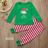 Picture of 1 Set Cotton Polyester Blend Christmas Family Matching Sleepwear Nightwear Pajamas Set Pixie Elf Stripe Green For Kids Children 100cm