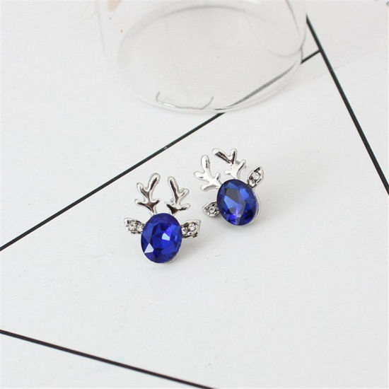 Image de Boucles d'Oreilles Puces Argent Mat Renne de Noël à Strass Rouge 19mm x 15mm, 1 Paire