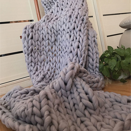 グレー-ポリエステル手織り太い糸ソフトブランケット無地100cmx100cm（39 3/8 "x39 3/8"）、1個 の画像