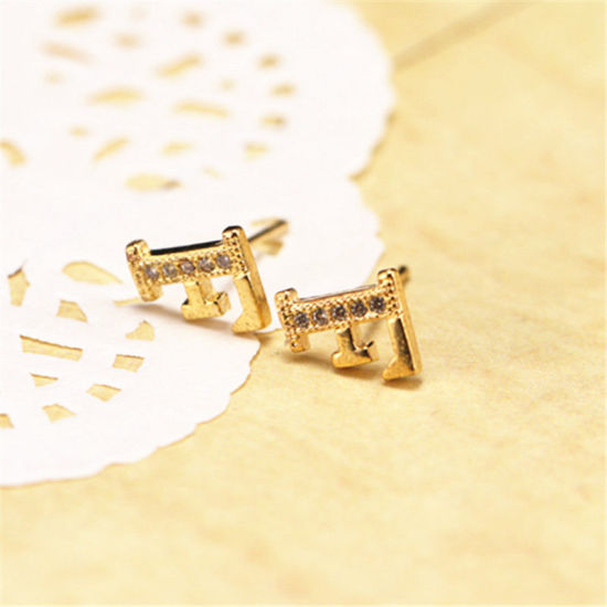 Image de Boucles d'Oreilles Puces en Laiton Doré Lettre Mots" T " à Zircone Cubique Clair 10mm x 8mm , 1 Paire