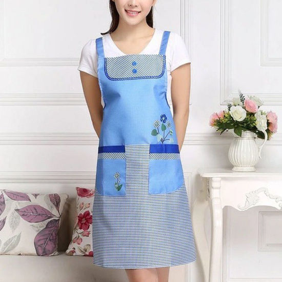 Image de Tablier en Tissu Bleu Feuilles de Fleur Hydrofuge 77cm x 70cm, 1 Pièce