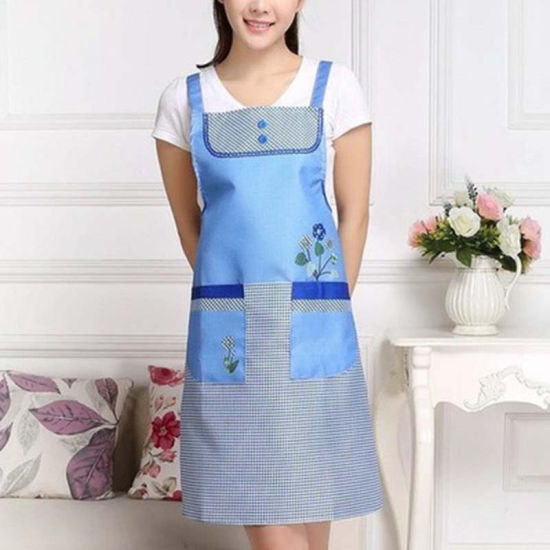 Image de Tablier en Tissu Bleu Feuilles de Fleur Hydrofuge 77cm x 70cm, 1 Pièce