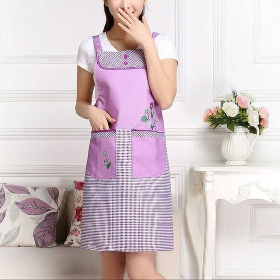 Image de Tablier en Tissu Violet Feuilles de Fleur Hydrofuge 77cm x 70cm, 1 Pièce