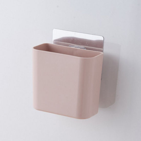 Image de 1 Pièce Support de Brosse à Dents et Dentifrice en Polypropylène Fixation Murale Rose Rectangle 11.5cm x 10.5cm