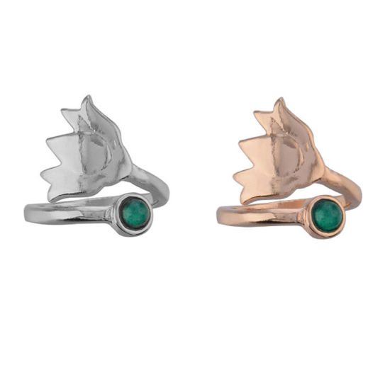 オープンタイプ 調整可能 トーリング 足指リング 足指輪 蓮花 シルバートーン 緑 18mm x 16mm、 1 個 の画像